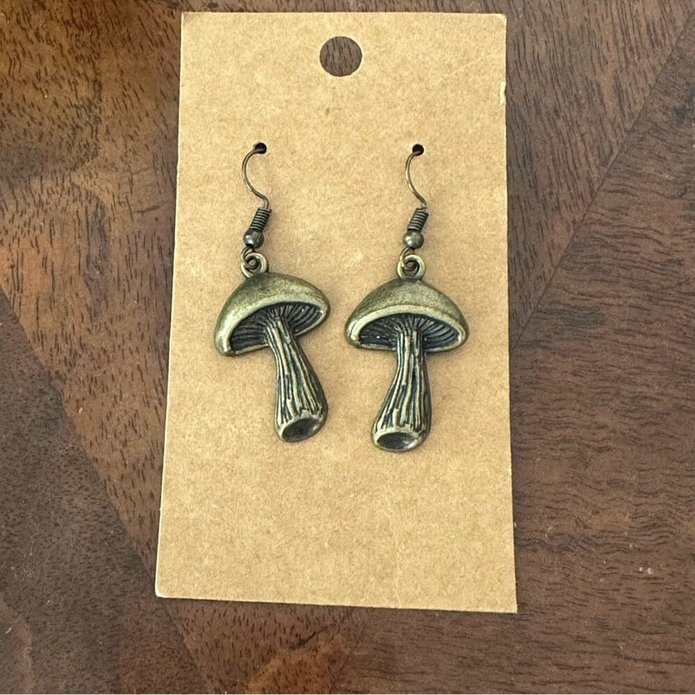 Brassy Mushroom Earrings Bohemian Indie Cottage Whimsical Fairy